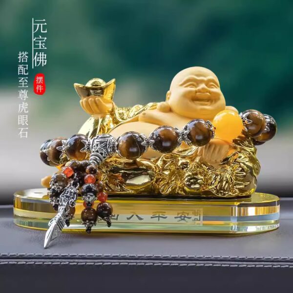 Consecrated 開光笑佛 Gold Maitreya Laughing Buddha With Tiger Eye Stones